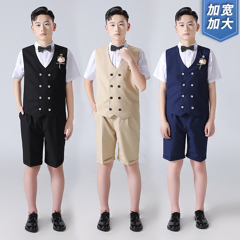 男童西装套装夏胖童主持人宽松礼服大童表演服装花童大码西服六一