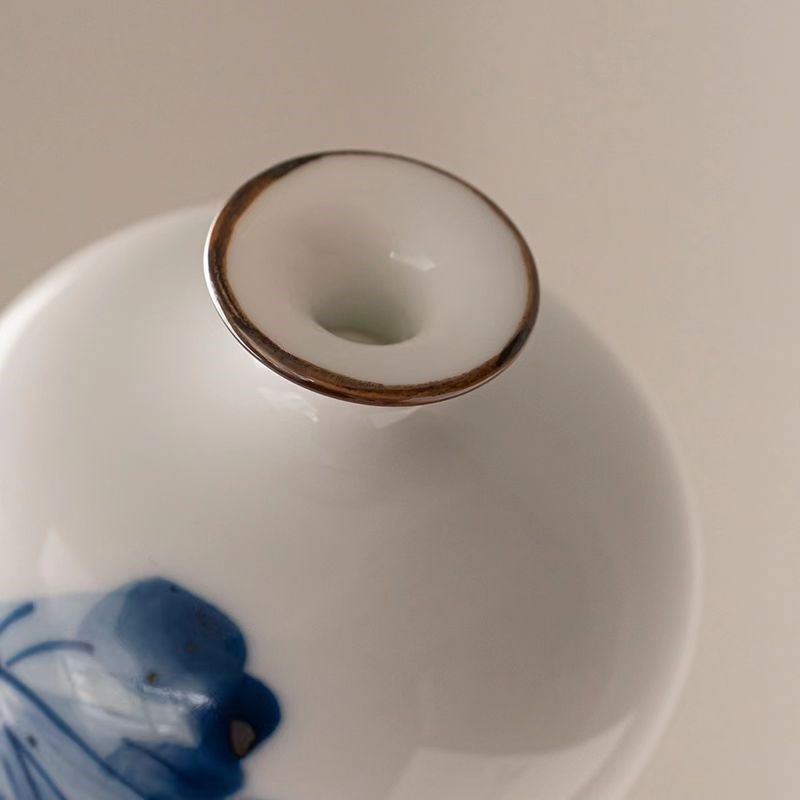 景德镇手绘鱼戏荷花青花禅意美人瓶小蛮腰花瓶陶瓷茶台小花瓶摆件