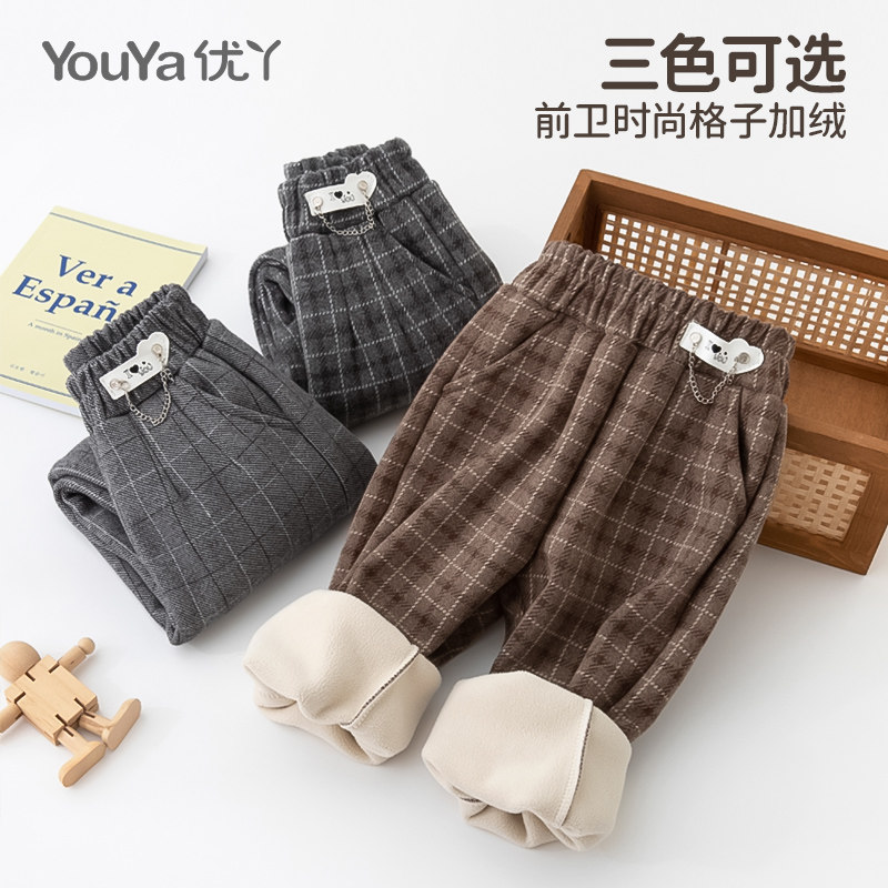 儿童裤子秋冬款加绒休闲裤英伦格裤子