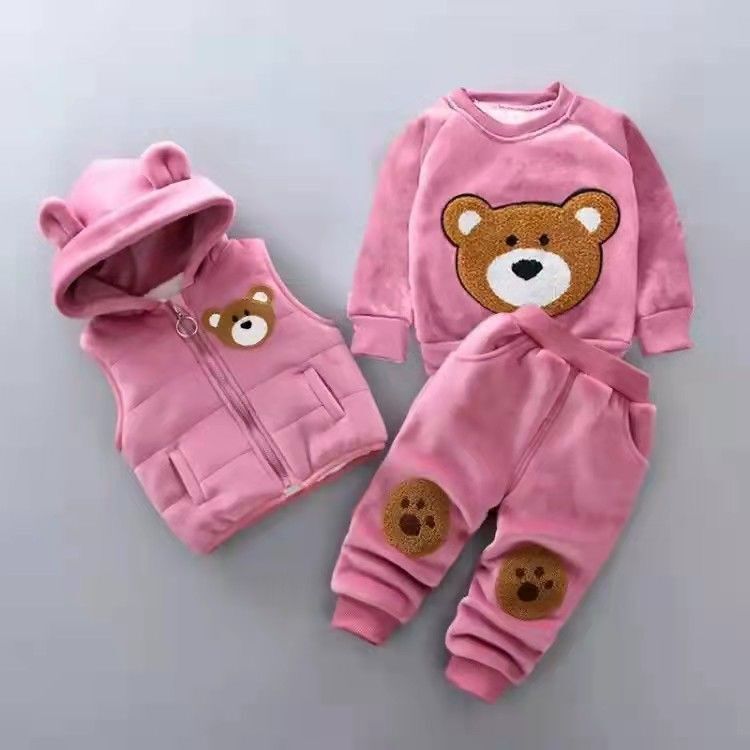 秋冬天0-3岁女童6九7至9个月男宝宝1加绒卫衣服儿童套装2三件套装