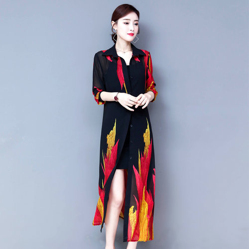 夏季开衫防晒衣女中长款沙滩披肩夏天外搭雪纺长衫披风开叉薄外套