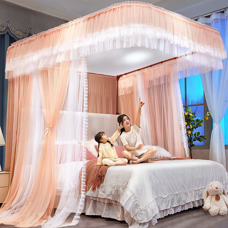 u型导轨蚊帐家用2024新款免安装卧室靠墙纹账双层纱天花轨道文章