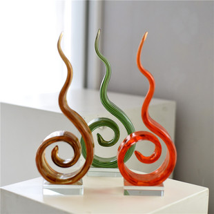 时尚创意彩色玻璃琉璃招财鱼蝴蝶稳居火焰摆件样板房桌面居家装饰