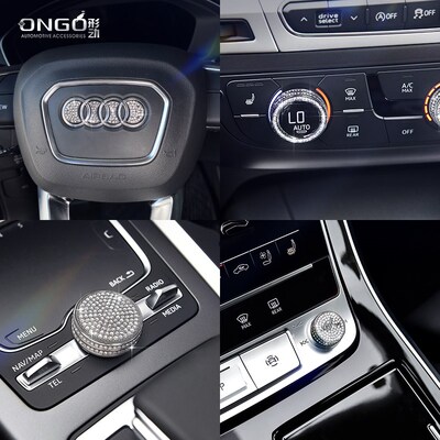 ONGO形动适用奥迪Q7内饰旋钮水晶钻装饰方向盘车标镶钻改装车贴