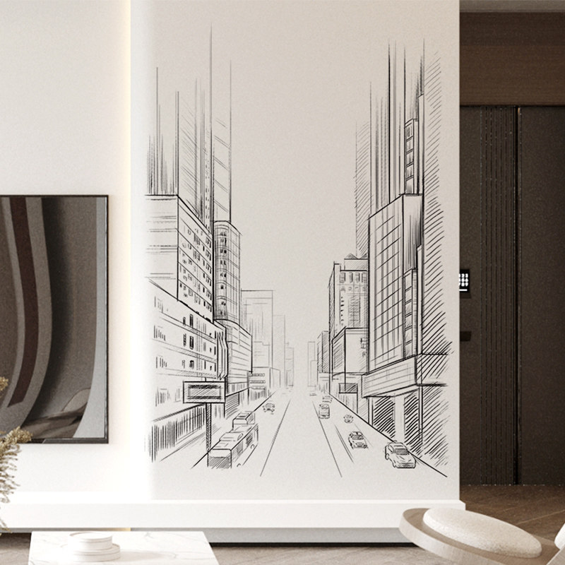 大型建筑墙装饰墙贴电视机背景墙壁纸自粘贴画创意建筑卧室墙贴纸