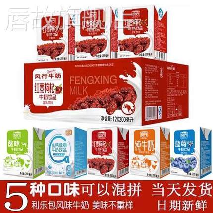 风行红枣枸杞牛奶200ml*36盒24盒12盒整箱装高钙蓝莓原味酸奶纯奶
