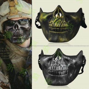 骷髅面具CS野战半脸防护面罩金属质感骷髅恐怖逼真整蛊吓人面具