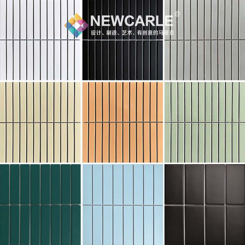 网红侘寂风长条哑光陶瓷马赛克背景墙奶油风卫R生间瓷砖咖啡厅吧