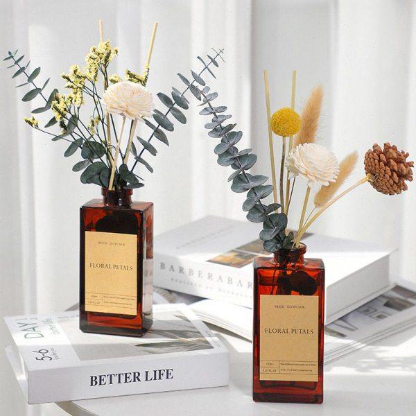 复古棕瓶干花无火香薰精油家用藤条香氛摆件卧室内空气清新除味,家居饰品,香薰摆件,淘宝优惠券,粉丝福利购,淘宝优惠卷