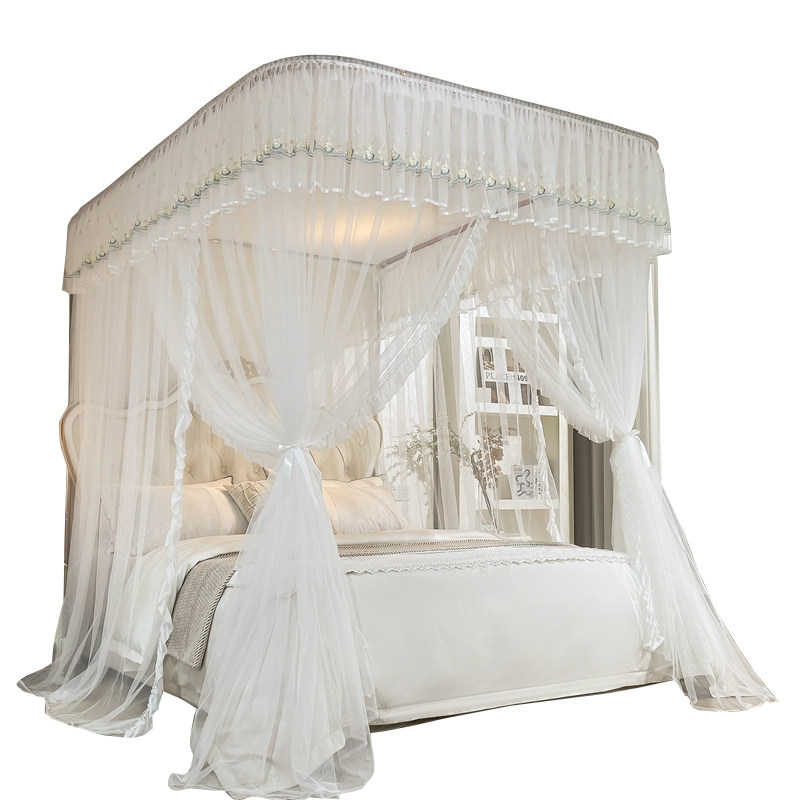 u型导轨蚊帐家用卧室2023新款公主风落地轨道伸缩纹帐1.5双层床幔