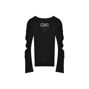 黑色毛衣v领上衣秋冬女装设计感洋气大码修身加绒内搭针织打底衫