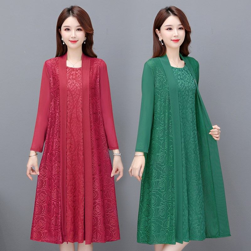 胖妈妈夏装短袖连衣裙加肥大码中老年女洋气防晒背心裙子两件套装