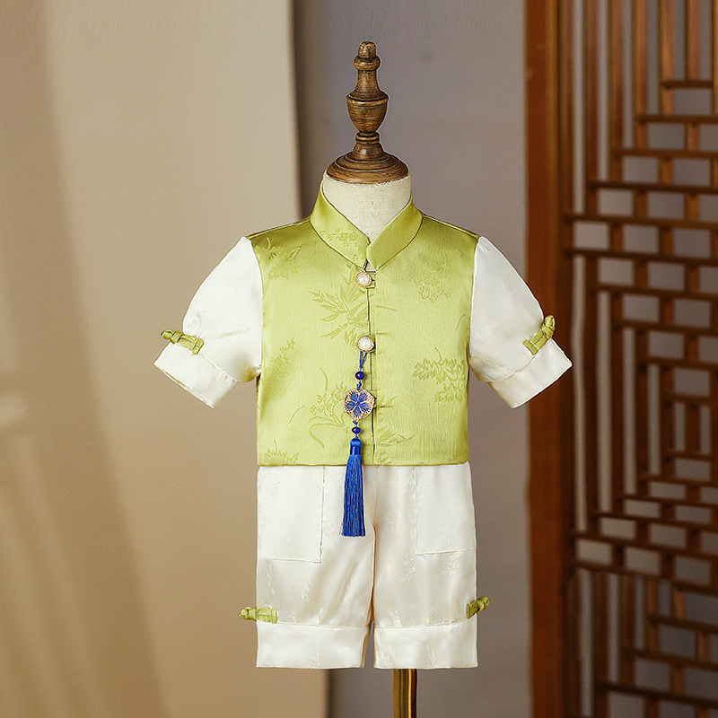 男童一周岁礼服抓周中式男宝宝生日宴百天儿童中国风唐装夏季短袖