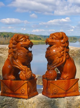 陶瓷狮子摆件一对大型狮子大门口大小号彩色狮客厅屋顶乔迁送人品