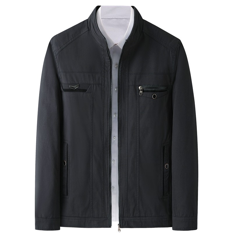 爸爸秋装外套中年男士夹克衫立领休闲纯棉外衣中老年人男装春秋季