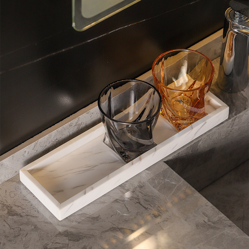 大理石托盘杯托杯架高级轻奢牙杯置物架洗漱用品收纳托盘首饰底座