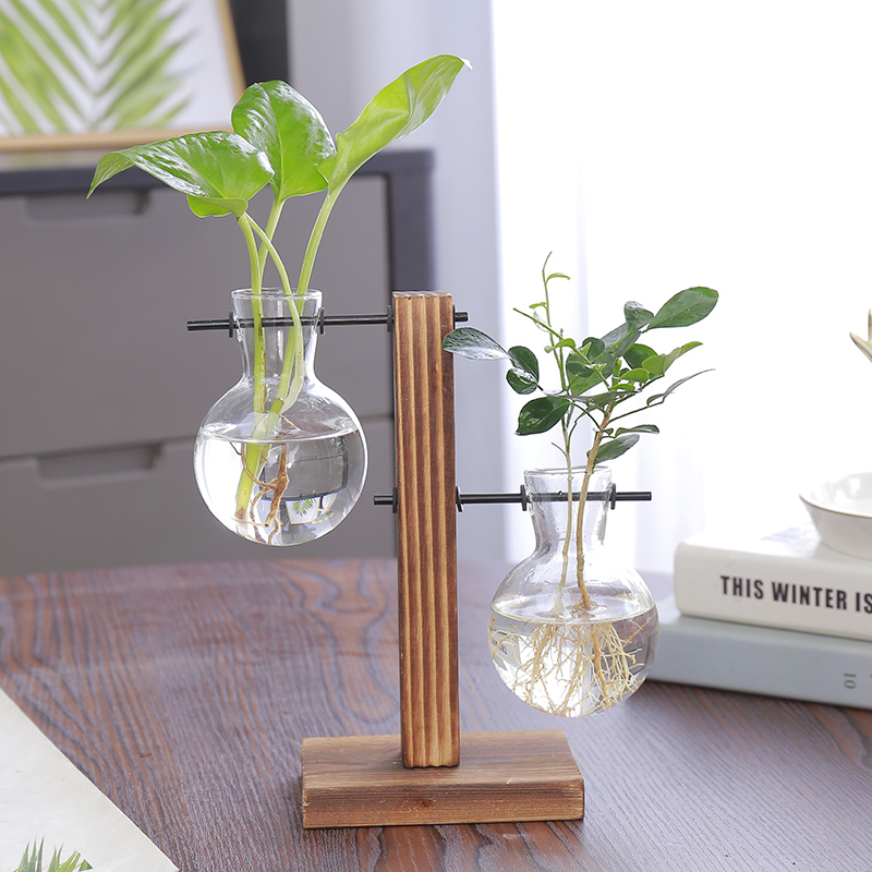 桌面水培木架玻璃花瓶水养植物容器简约创意插花瓶宿舍装饰品摆件