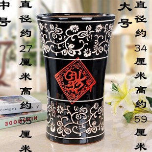 特大号陶瓷红色加高花瓶有孔盆发财树铁树绿萝花盆花缸创意陶土盆