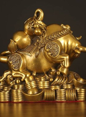 纯铜牛摆件纳财神牛摆件招财牛势办公室客厅装饰品开业礼品旺市牛