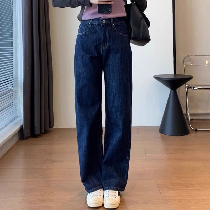 深蓝色阔腿牛仔裤女秋冬加绒胖妹妹mm高腰宽松显瘦梨形身材长裤子,女装/女士精品,大码裤装,淘宝优惠券,粉丝福利购,淘宝优惠卷