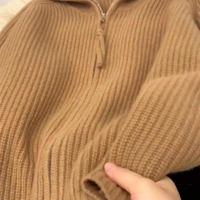 毛衣2023秋冬高级感超好看洋气复古驼色大翻领拉链长袖针织开衫女,女装/女士精品,派克服,淘宝优惠券,粉丝福利购,淘宝优惠卷