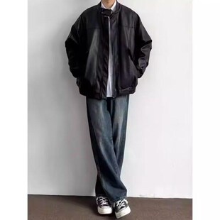 美式vibe提档版型裤子深蓝色牛仔裤男款秋季宽松垂感高级感直筒裤