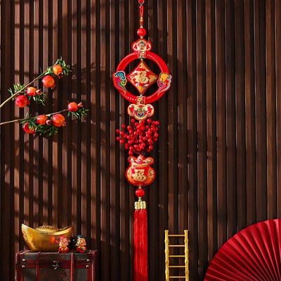 新年装饰布置用品挂件2025蛇年春节过年福字入户门丝圈红果挂饰
