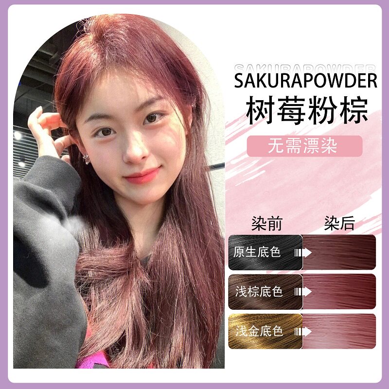 树莓茶紫色染发剂免漂黑紫色2023流行色泡泡沫染发膏天然植物女纯