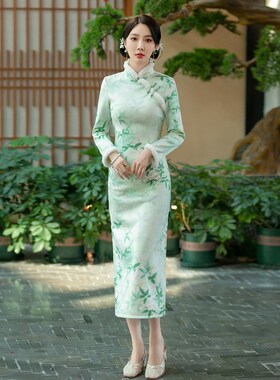 2024改良旗袍裙秋冬款加绒加厚冬天新中式冬季大码微胖高贵晚礼服