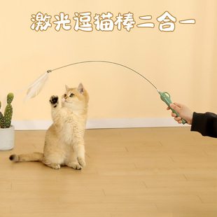 猫玩具激光羽毛逗猫棒钢丝方便收纳长杆替换头红外线猫咪消耗体力