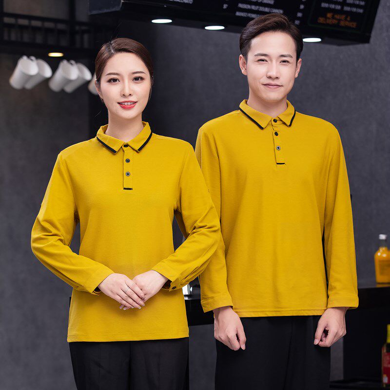 餐饮服务员工作服长袖t恤女秋冬季酒店餐厅火锅饭店超市工装定制