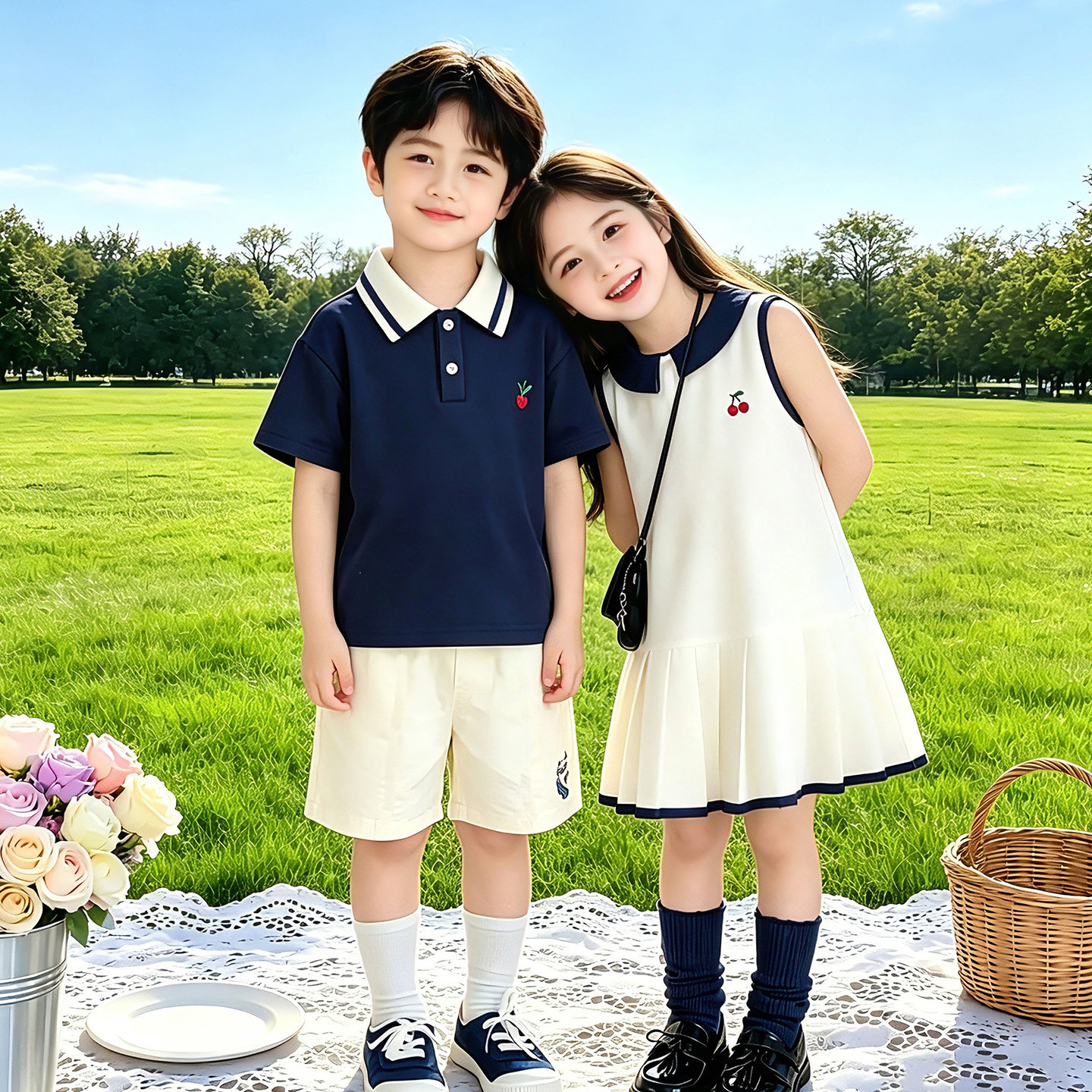 兄妹装夏季女童裙子姐弟装龙凤胎