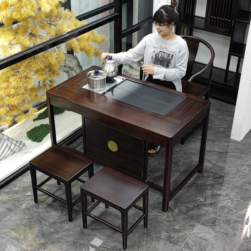 新中式花梨c木沙比利实木茶桌椅组合茶台家用1.4米客厅1.2米茶桌