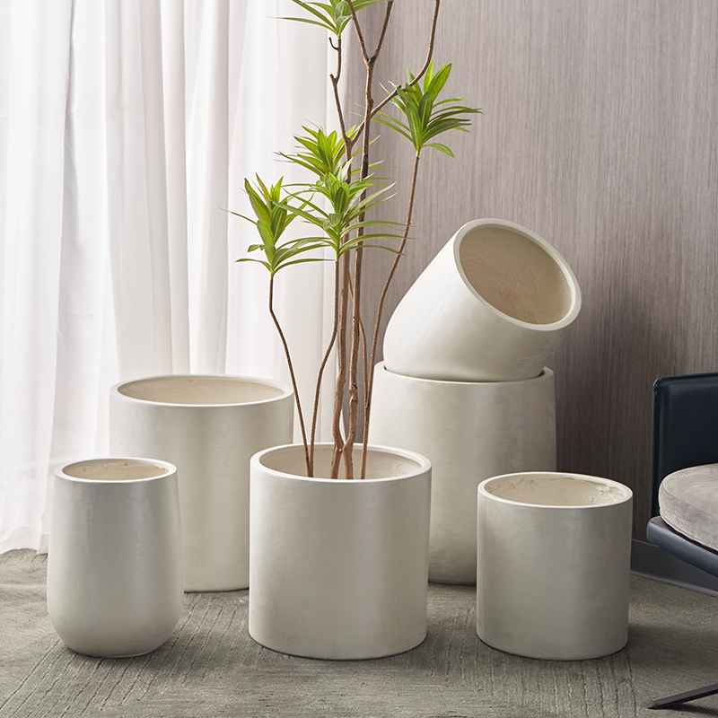 商场大号北欧圆形镁泥花盆琴叶榕花箱客厅阳台室外T绿植盆小号水