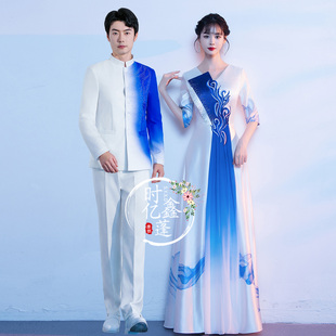 成人男女款合唱团演出服2025学生诗歌朗诵比赛舞台服中山装主持人