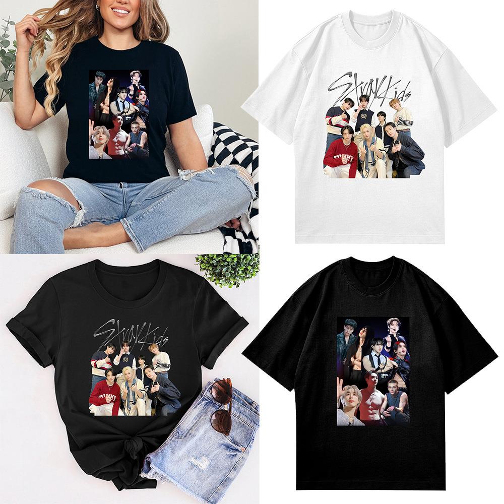 straykids时尚复古海报情侣打歌服 粉丝收藏应援演唱会应援T恤夏t