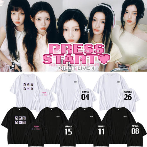 ILLIT演唱会PressStart境萌花同款圆领短袖T恤宽松印花纯棉衣服