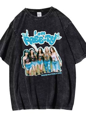 G I-DLE新专辑蓝色海报街舞T恤 潮流水洗T恤 个性欧美短袖 宋雨琦