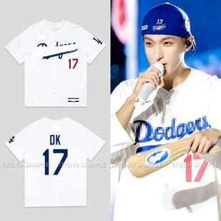SEVENTEEN周边崔胜哲尹净汉李硕珉同款棒球服开衫宽松印花短袖T恤