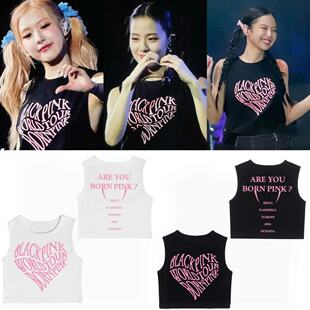 T恤夏季 Blackpink 无袖 圆领短款 rose珍妮Jisoo纯棉背心 朴彩英同款