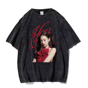 韩流粉墨blink 金珍妮jennie专辑周边打歌服圆领高街水洗夏季短袖