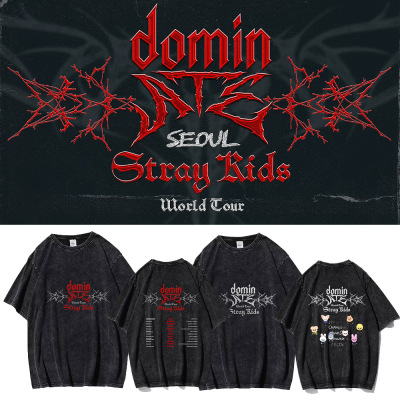 潮流水洗夏衣stray kids专辑ATE world tour海报logo欧美跨境短袖