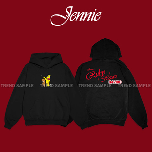 JENNIE金珍妮Haribo周边同款连帽卫衣男女时尚宽松印花帽衫外套潮