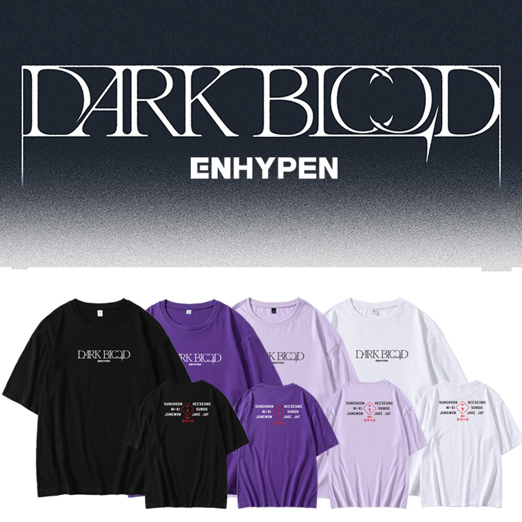 ENHYPEN专辑DARK BLOOD周边同款宽松t恤男夏季纯棉短袖圆领上衣服