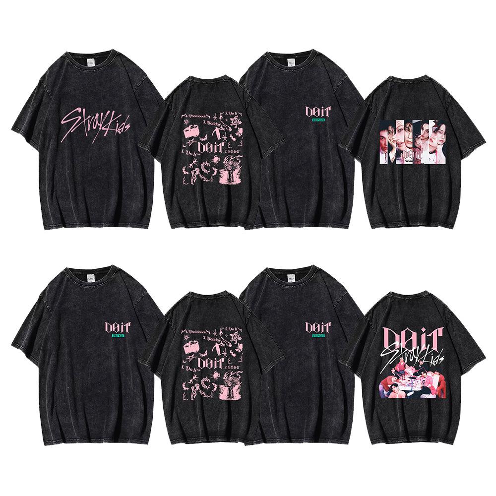 K-POP男团straykids水洗做旧T恤skz新专辑DOIT周边粉丝短袖女跨境