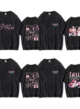 K-POP男团straykids水洗做旧T恤skz新专辑DOIT周边粉丝短袖女跨境