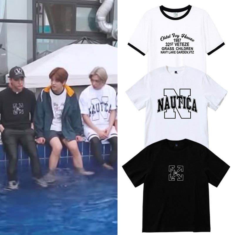 straykids金昇玟李龙馥黄铉辰同款衣服宽松字母印花落肩短袖T恤夏