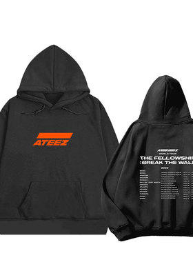 韩流男团ateez同款海报加厚套头连帽卫衣 专辑文字图外套 San