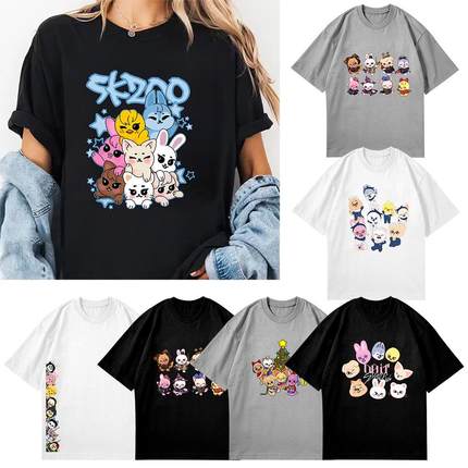 stray kids卡通可爱印花skzoo青少年棉T恤演唱会粉丝应援打底上衣