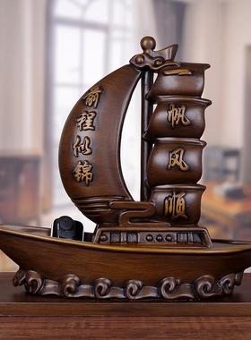 实木雕一帆风顺帆船摆件公司开 业生日送礼品客厅办公室船模型装